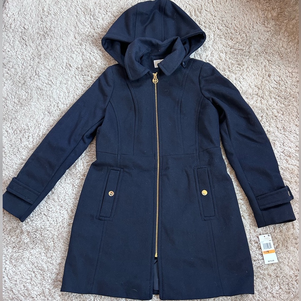 NWT Michael Kors Pea Coat Navy Size Small with Gold Accent